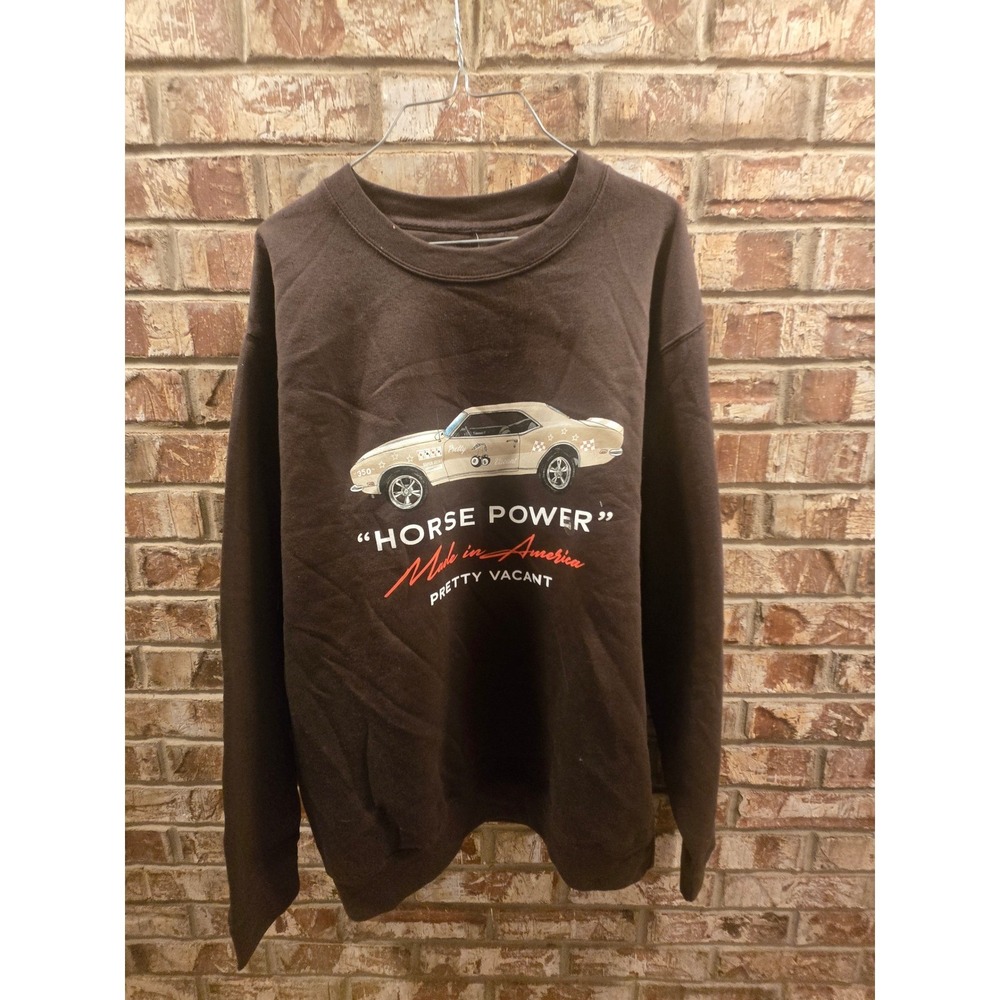 Pretty Vacant Horse Power Car‎ Graphic Brown Crew Neck Tillys Mens Sweatshirt
